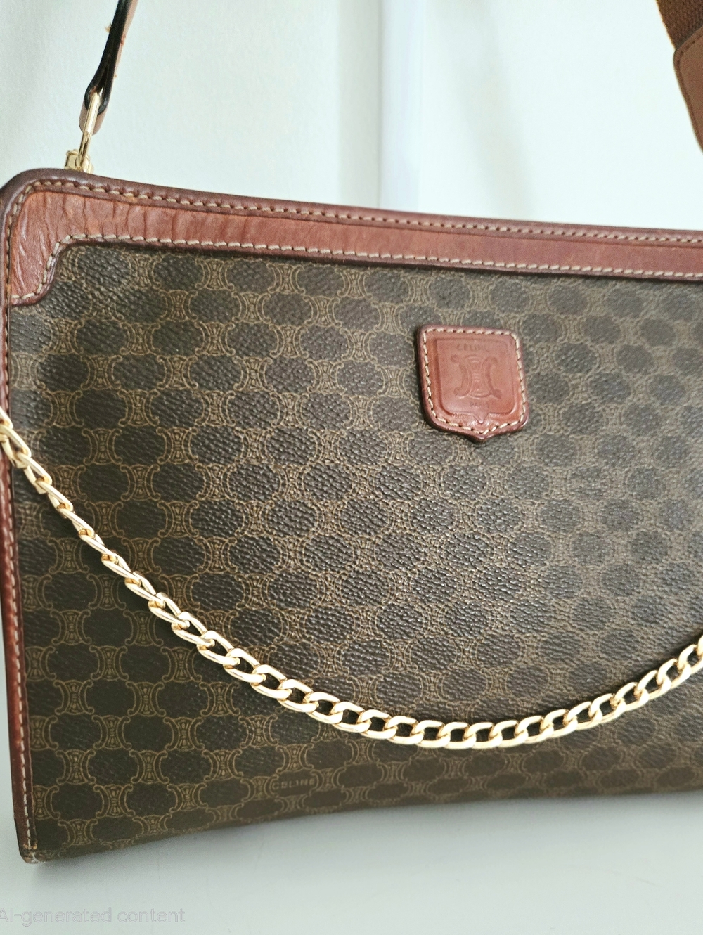 Authentic CELINE Macadam Vintage‎ Upcycled Clutch Crossbody Wallet WOC Shoulder - Picture 3 of 16